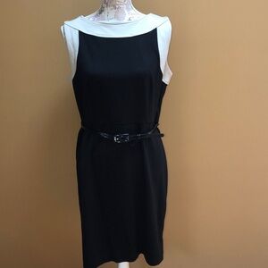 Dana Buchman Black Beige Sleeveless Dress 14 Belt